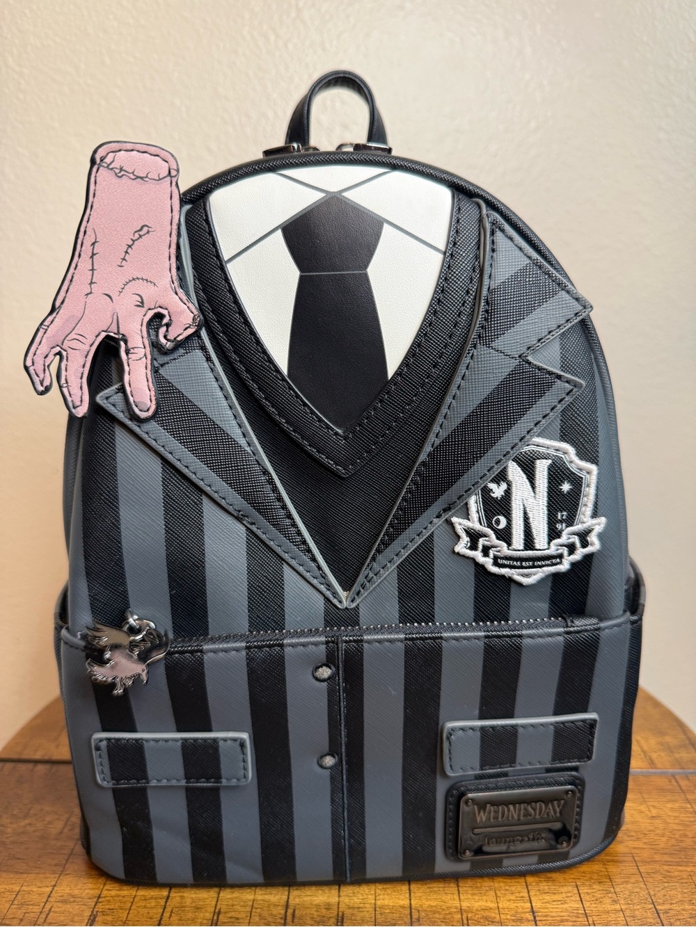 Loungefly Wednesday Addams Mini Backpack - Black & Gray Stripes